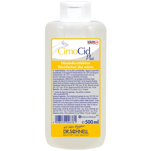 CIMOCID PLUS Alkoholische Händedesinfektion begrenzt viruzid PLUS Dr. Schnell