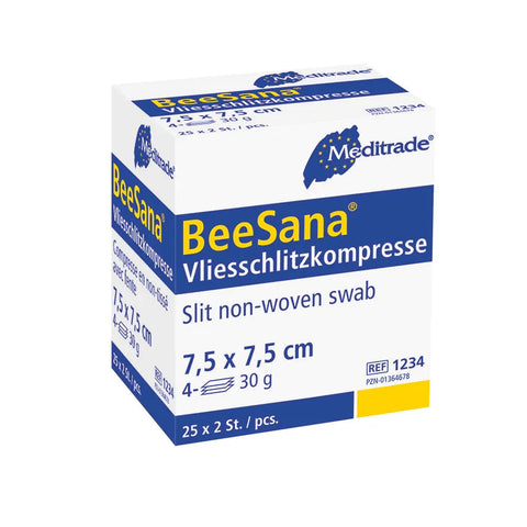 BeeSana® Vliesschlitzkompresse, steril, 4-fach, 30 g, 5 x 5 cm, 2 Stk Meditrade