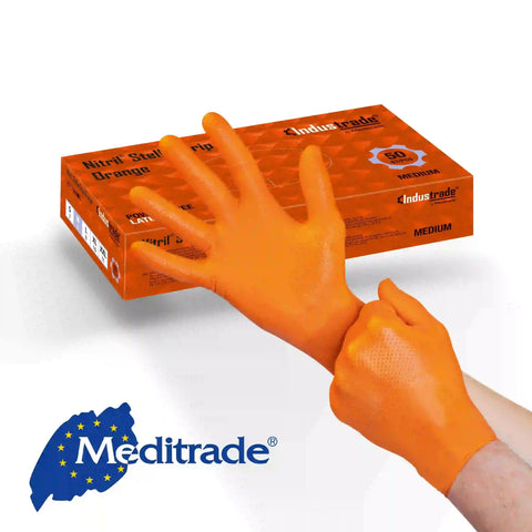 Meditrade StellarGrip Orange Nitril Schutzhandschuh mit Diamantstruktur Meditrade
