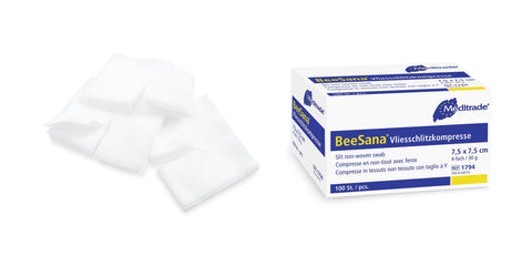 BeeSana® Vliesschlitzkompresse, unsteril, 4-fach, 30 g, 7,5 x 7,5 cm Meditrade