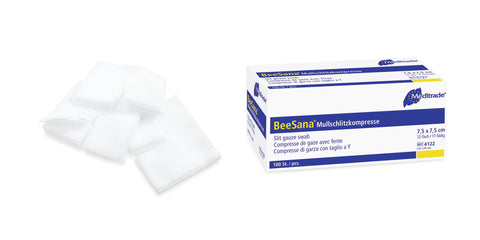 BeeSana® Mullschlitzkompresse, unsteril, 12-fach, 7,5 x 7,5 cm Meditrade
