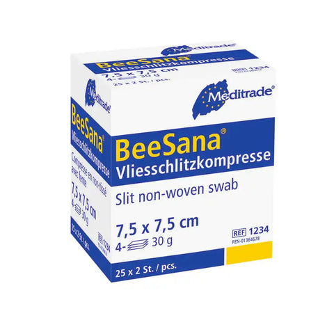 BeeSana® Vlieskompresse, steril, 6-fach, 30 g, 7,5 x 7,5 cm, 2 Stk Meditrade