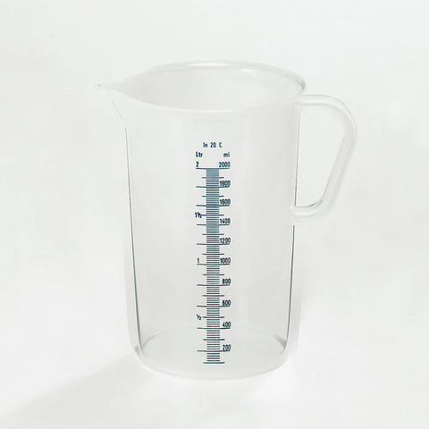 Meßkanne transparent mit feiner blauer Skala Schwarz Pflegesysteme