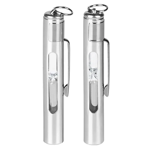 Sanduhr f. 1/4-Minuten-Messung im Metallgehäuse mit Ring und Clip servoprax