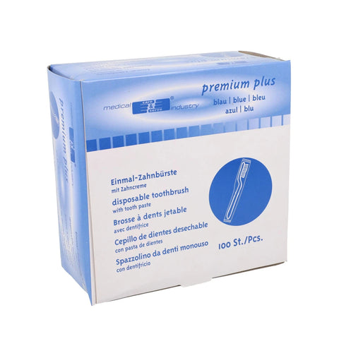 Einmalzahnbürste mit Zahnpasta, blau Meditrade