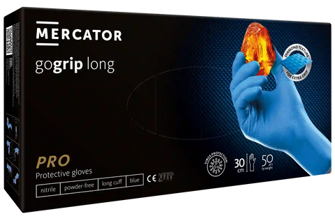MERCATOR gogrip Long Nitril-Handschuhe mit Diamanttextur Blau MercatorMedical